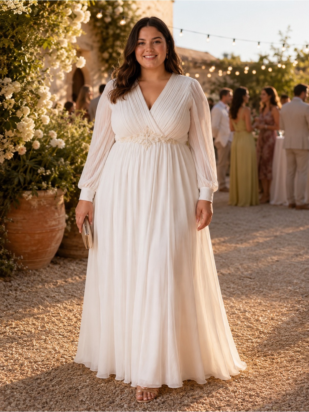 Vintage Perice Fashion Ivory Beaded Pleated Maxi Gown Size 44 Wedding Brida